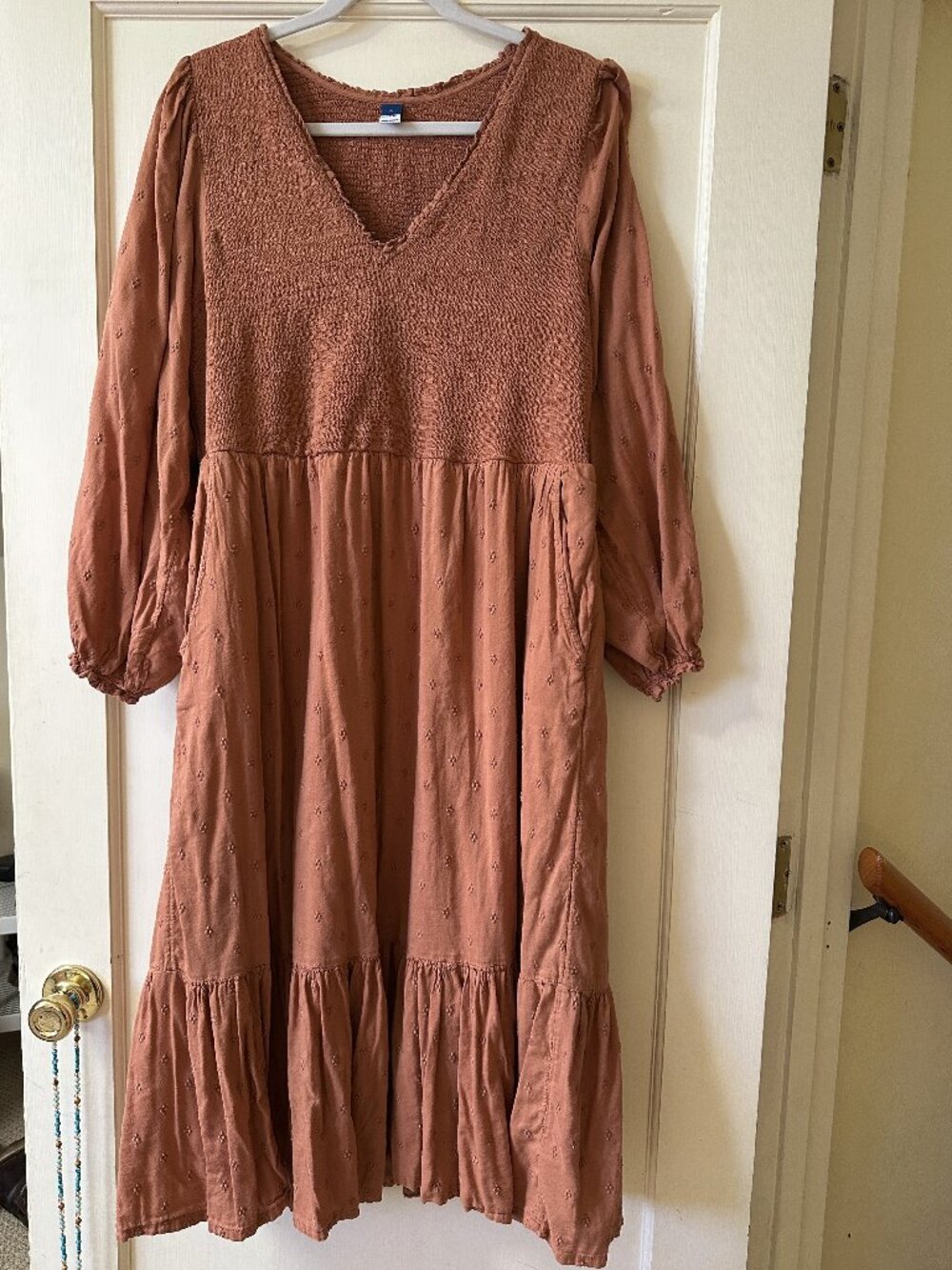 Old Navy Womens XL Boho Peasant Dress Dusty Rose Smocked Tiered Midi